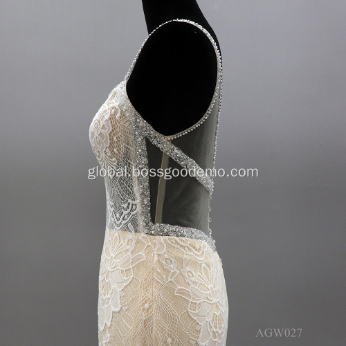 Ungrouped Designer Luxury Beaded Ball Gown Embroidery Lace Champagne Wedding Dress Manufactory